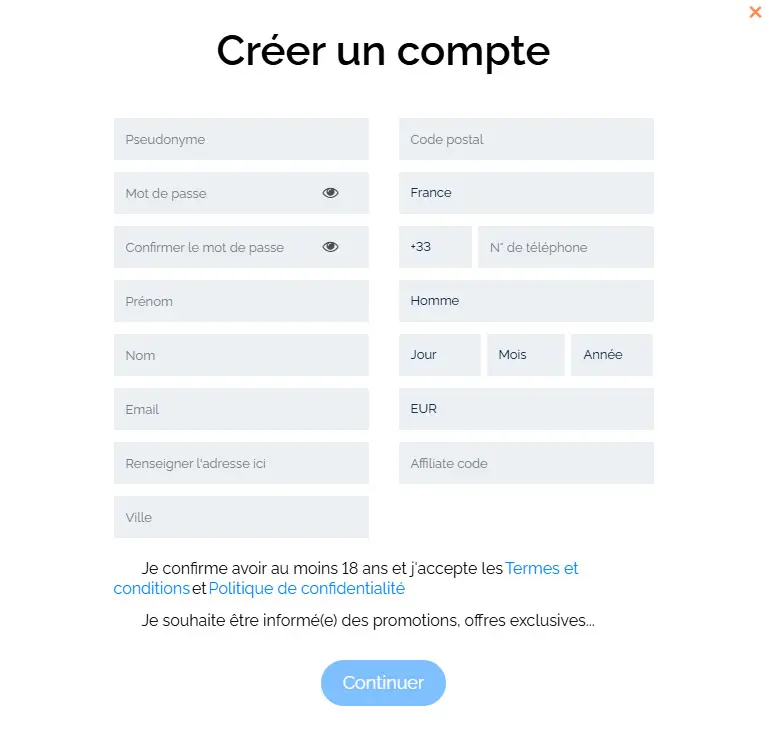 Processus d'inscription FOGGY BET CASINO